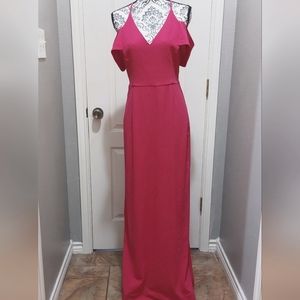 Hot Pink Cold Shoulder Halston Gown